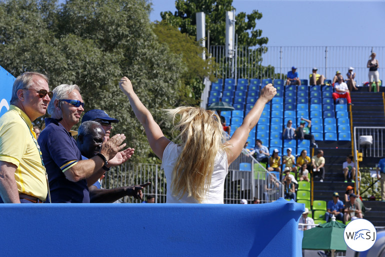 A happy Swedish team and a very happy horse owner when Henrik von Eckermann and Yajamila went clear.