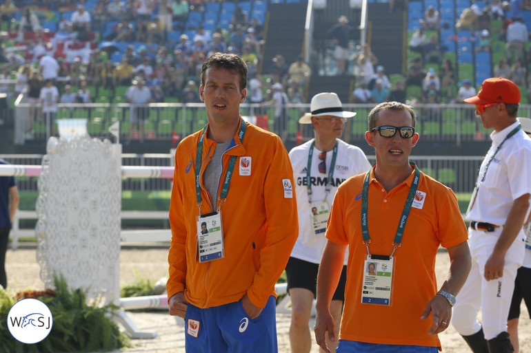 Dutch reserve rider Gerco Schröder walking the course with Harrie Smolders. 