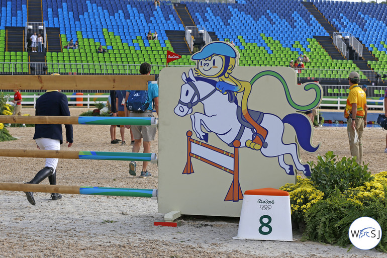 On this jump, Vinicius - the Rio 2016 Olympic mascot - gets on a horse to salute our athletes.