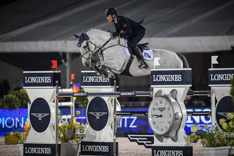 Lorenzo de Luca and Limestone Grey en route to victory in St. Moritz. Photo (c) CSI St. Moritz.