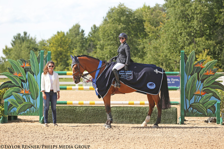 Margie Engle and Abunola galloped to victory in Friday's $40,000 Great Lakes Stake Classic CSI3* at the Great Lakes Equestrian Festival. Photo (c) Taylor Renner/Phelps Media Group,Inc.