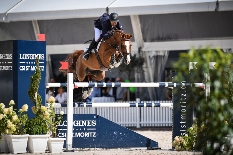 Kent Farrington and Creedance on their way to victory in the Longines Grand Prix of St. Moritz. Photo (c) CSI St. Moritz.