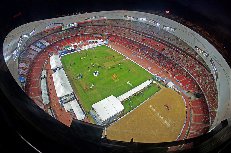 Bird’s Nest” under floodlights. Photo (c) Longines Beijing Masters/Arnd Bronkhorst