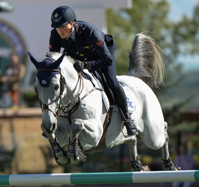 Lorenzo de Luca (ITA) aboard Limestone Grey. Photo © Spruce Meadows Media Services.