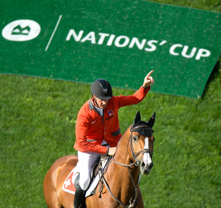 Alain Jufer (SUI) aboard Wiveau M in the BMO Nations Cup. Photo (c) Spruce Meadows Media Services.