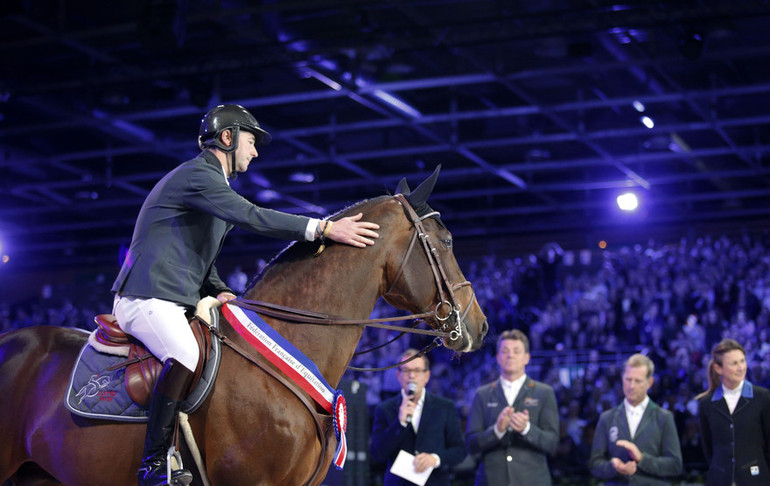 Orient Express HDC with his rider Patrice Delaveau in Paris last night. Photo (c) Tiffany Van Halle.