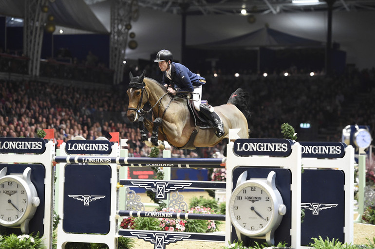 Scott Brash took a popular home win in the Longines FEI World Cup presented by H&M in London, riding Hello M'Lady. Photo (c) Kit Houghton/Horsepower.