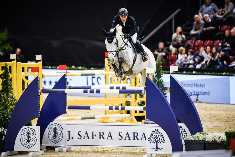 Hans-Dieter Dreher and Cool and Easy en route to victory in Thursday's Prize of Bank J. Safra Sarasin AG. Photo (c) Katja Stuppia/Longines CSI Basel.