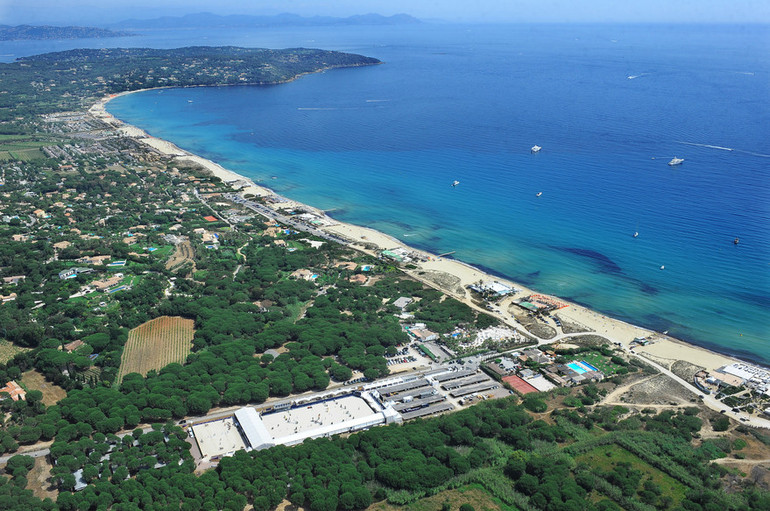 The golden sands of the legendary Pampelonne Beach, located on the Saint-Tropez peninsula.