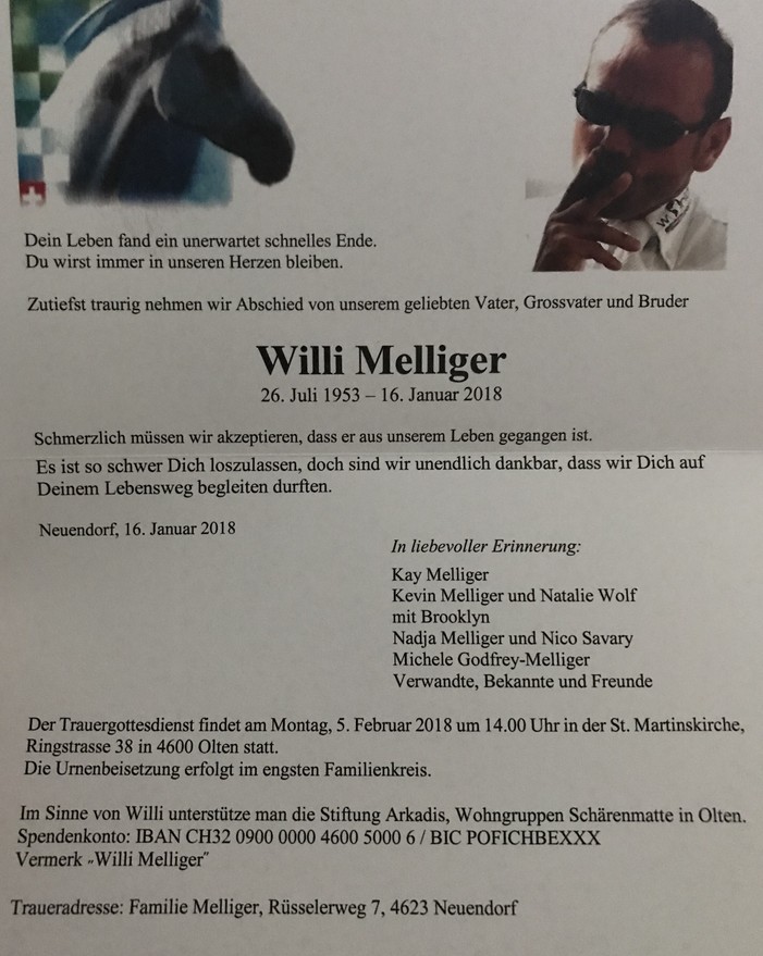 Funeral service Willi Melliger