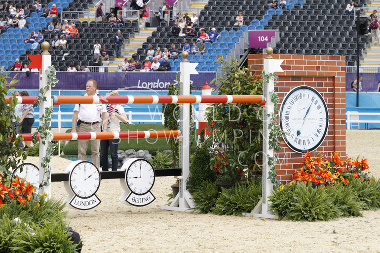 The Greenwich Mean Time fence with it's different clocks representing London, Beijing and Rio.