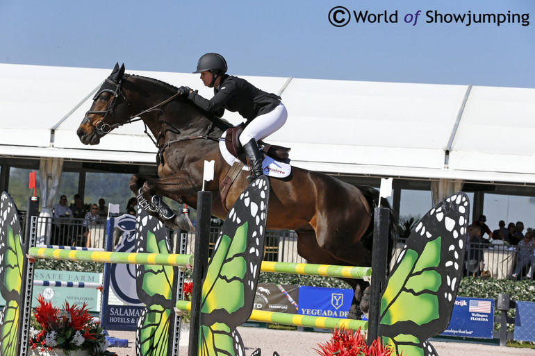 Meagan Nusz did a speedy round with Leoville 2, but unfortunately the very last fence fell. Leoville was earlier ridden by Germany's Philipp Weishaupt. Photo (c) Jenny Abrahamsson.