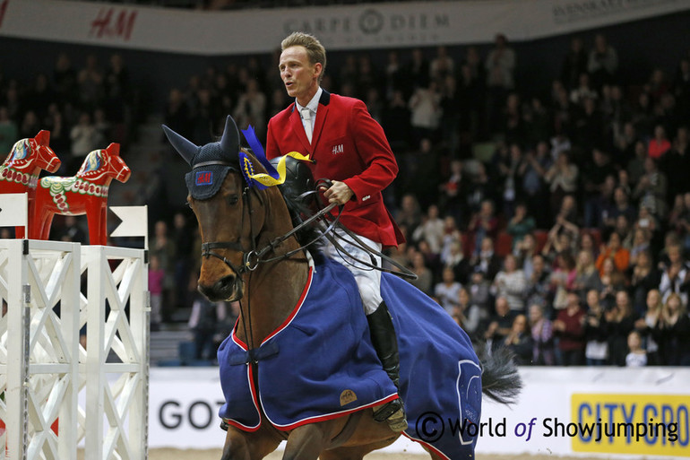 Peder Fredricson in the lap of honor after his biggest win so far. Photo (c) Jenny Abrahamsson.