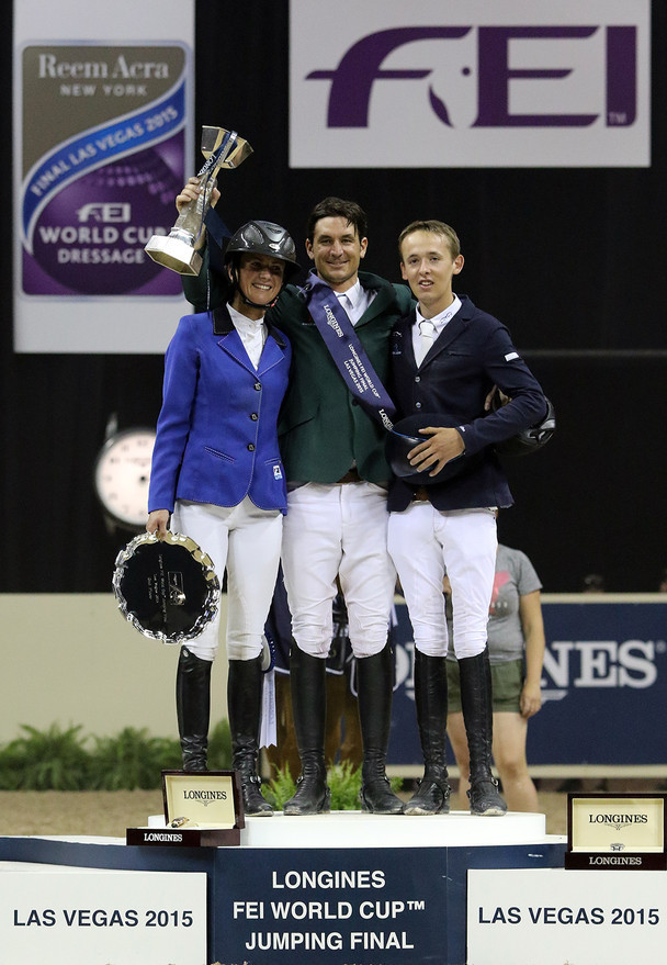 The podium: Steve Guerdat, Penelope Leprevost and Bertram Allen. 