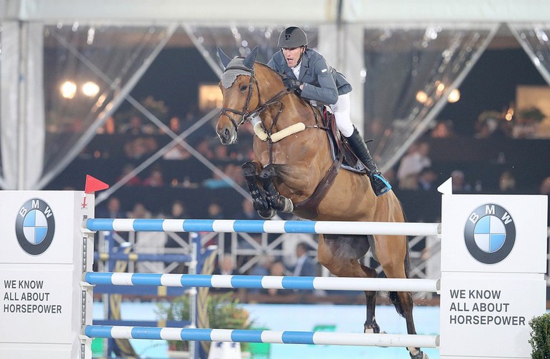 Kevin Staut and Quismy Des Vaux HDC went to the top in Antwerp on Friday. Photo Stefano Grasso/LGCT.