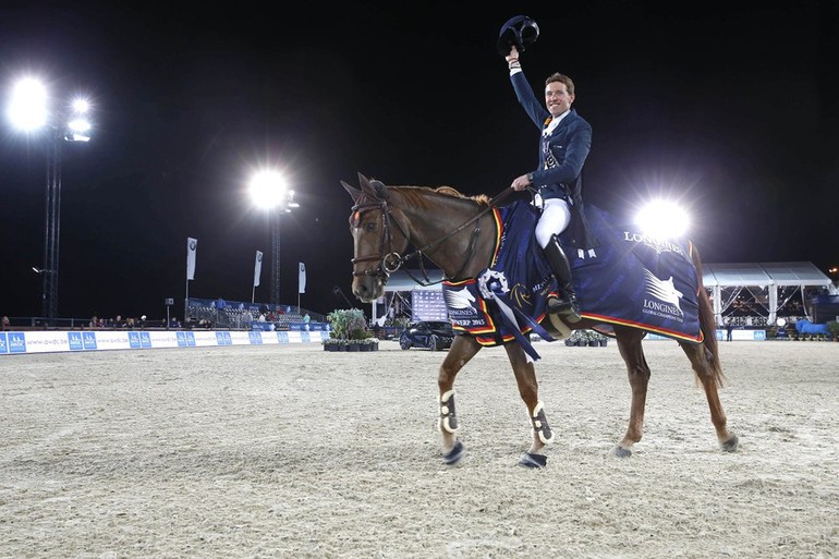 Simon Delestre went to the top in the LGCT Grand Prix inAntwerop on Ryan des Hayettes. Photo (c) Stefano Grasso/LGCT.