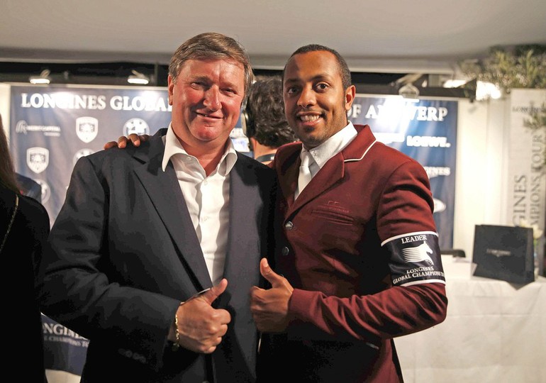 Thumbs up from Bassem Hassan Mohammed and Jan Tops. Photo (c) Stefano Grasso/LGCT.