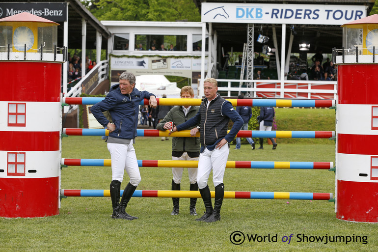 Ludger Beerbaum, Marcus Ehning and Mario Stevens having a chat while walking the course. 