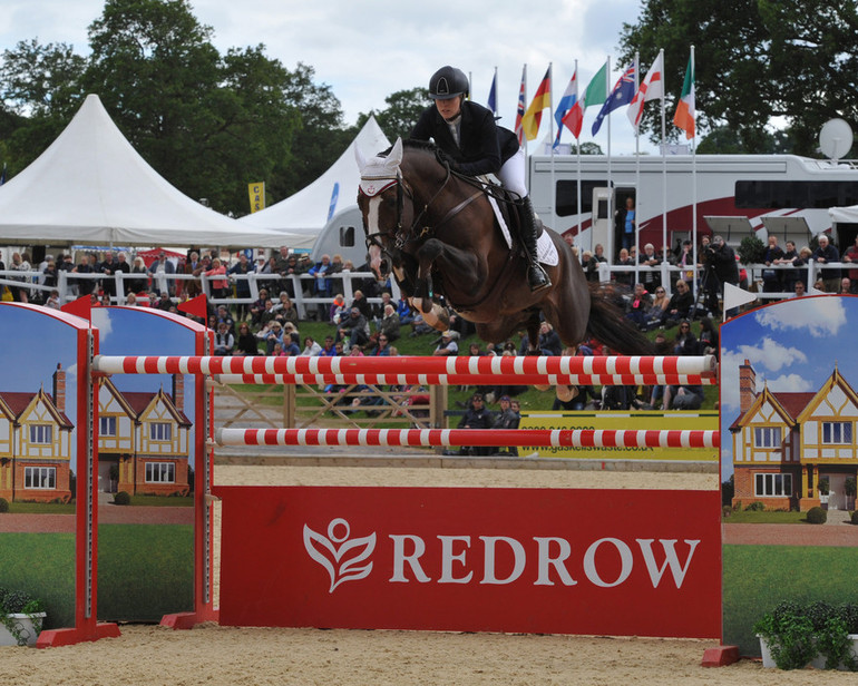 Yazmin Pinchen took a home win on Van De Vivaldi in the CSI4* Grand Prix at Bolesworth. Photo (c) Bolesworth International.