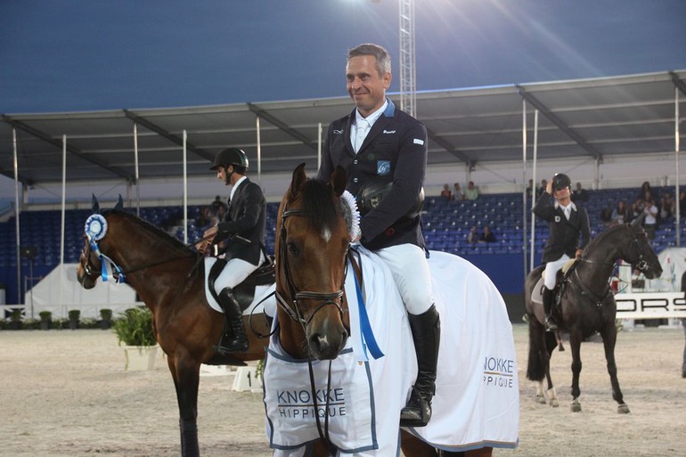Julien Epaillard and Cristallo A LM won Thursday's 1.50 class in Knokke. Photo (c) World of Showjumping.