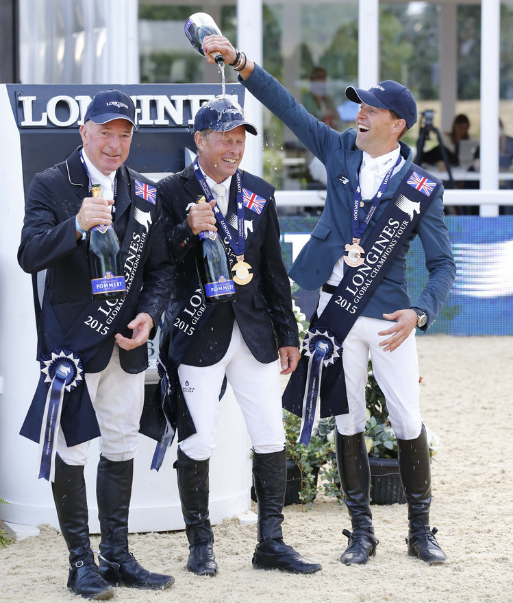 Rolf-Göran Bengtsson, John Whitaker and Simon Delestre celebrating. Photo (c) Stefano Grasso/LGCT.