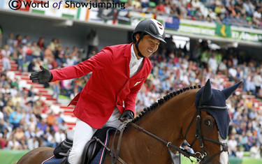 A jobb well done: Taizo Sugitani was all smiles after his clear round on Avenzio 3.