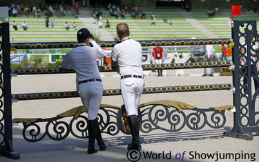 USA's McLain Ward and Norway's Geir Gulliksen going throught the course together. 
