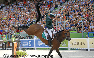 Darragh Kenny and Imothep celebrate finishing Thursday's team final with only a time penalty.