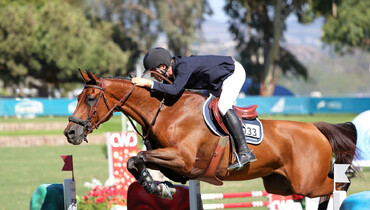 Karl Cook and Caracole de la Roque catapult to the top of the $90,000 CSI2* Grand Prix of Del Mar during HITS Del Mar Summer Classic II