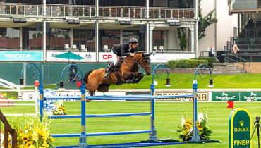 Richard Vogel and Phenyo van het Keysersbos power through to win Wednesday’s CSIO5* 1.55m Cardel Homes Cup at the Spruce Meadows ‘Masters’ 2025