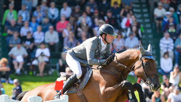 The Canadian and German flag to the top at the Spruce Meadows Masters