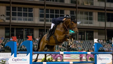 Santiago Lambre and Cetano Van Aspergem Z gallop to victory in the $72,000 CaptiveOne Advisors Grand Prix CSI3* at Tryon International Equestrian Center