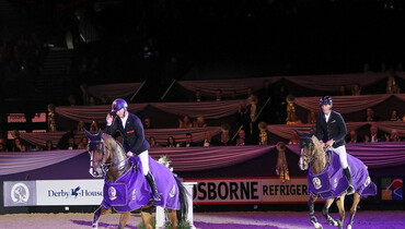 A two-way tie in the Grandstand Challenge Cup at Horse of the Year show