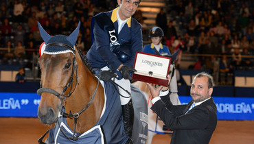 Carlos Lopez claims the win in the Longines FEI World Cup in Madrid