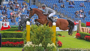 Philipp Weishaupt and Lacasino lead the lap of honour in the STAWAG Prize at CHIO Aachen
