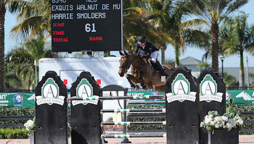 Harrie Smolders and Exquis Walnut de Muze win $34,000 1.45m speed at the 2015 WEF