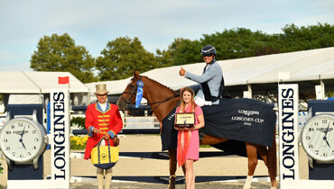 Aaron Vale races to victory in Saturday’s $74,000 Longines Cup at the 2022 Hampton Classic Horse Show