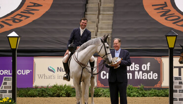 Devin Ryan and Eddie Blue are triumphant in the $73,800 International Welcome Stake CSI4* at the 2022 National Horse Show