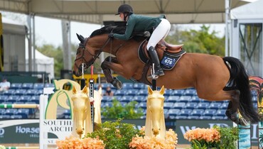 Cathleen Driscoll and Flotylla win the CSI5* $62,500 Bainbridge 1.50m at Wellington International