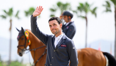 Sergio Alvarez Moya and Jackson top a Spanish podium in the CSI2* 1.45m Grand Prix presented by Dammann Reitplatz. -u. Sportplatzbau GmbH at Spring MET IV 2024