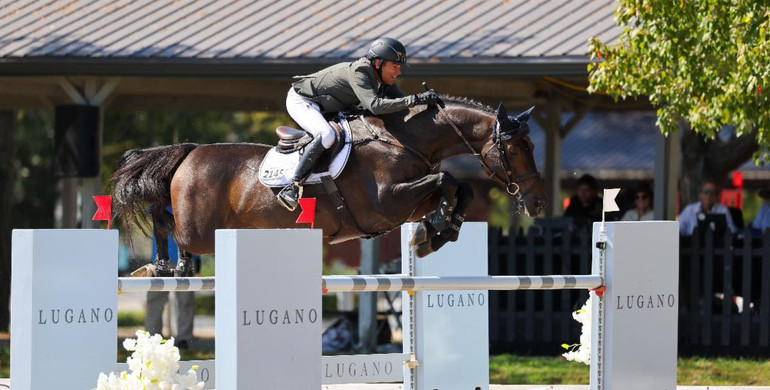 Chris Pratt takes the victory with Ideaal ES in the CSI3* $100,000 Lugano Diamonds 1.50m Grand Prix at Kentucky Horse Park