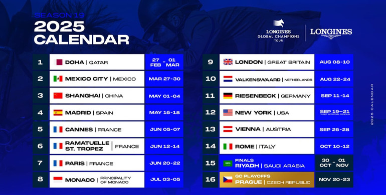 Longines Global Champions Tour releases show calendar for 2025