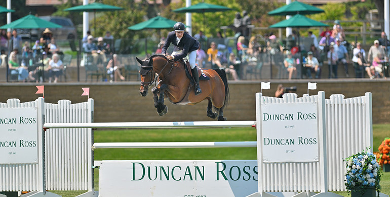 Canada's Mario Deslauriers wins the CSI5* 1.60m $500K Duncan Ross Grand Prix, presented by Rolex, at Spruce Meadows