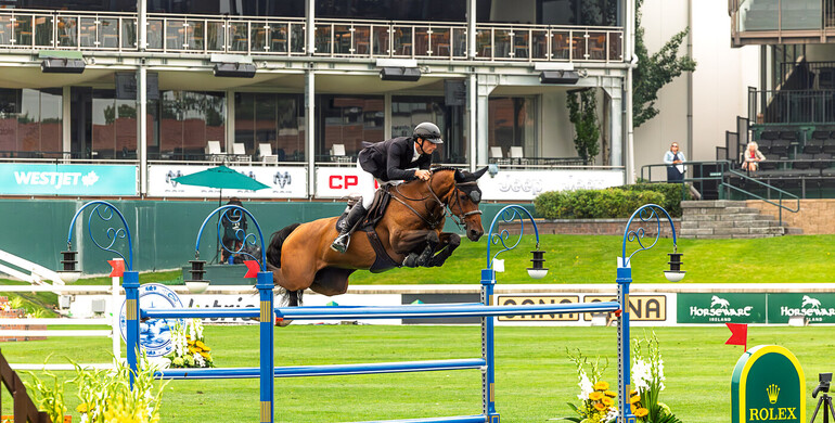 Richard Vogel and Phenyo van het Keysersbos power through to win Wednesday’s CSIO5* 1.55m Cardel Homes Cup at the Spruce Meadows ‘Masters’ 2025