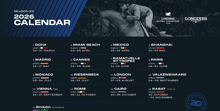 The Longines Global Champions Tour 2026 calendar revealed