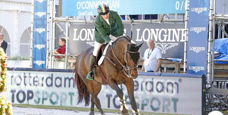 Cian O’Connor’s Good Luck not jumping at the Longines FEI Nations Cup Final in Barcelona