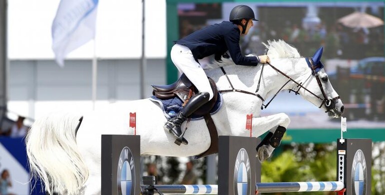 Pieter Devos drives home in a BMW 1 serie after winning the CSI3* Grand Prix at Knokke Hippique