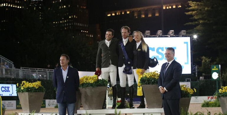Hardin Towell and Lucifer V claim the victory in $40,000 U.S. Open CSX FEI speed class at the Rolex Central Park Horse Show