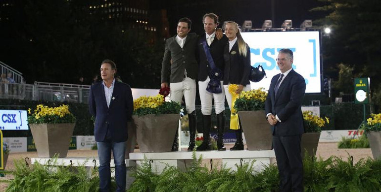 Hardin Towell and Lucifer V claim the victory in $40,000 U.S. Open CSX FEI speed class at the Rolex Central Park Horse Show