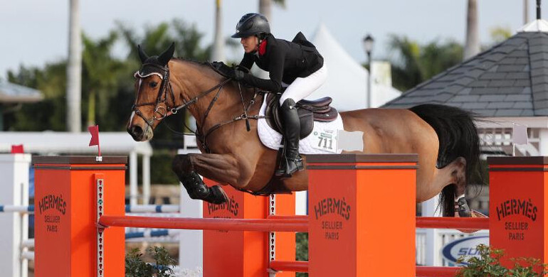 Lacey Gilbertson gallops to victory in $25,000 Hermès Under 25 Grand Prix at the 2018 Winter Equestrian Festival